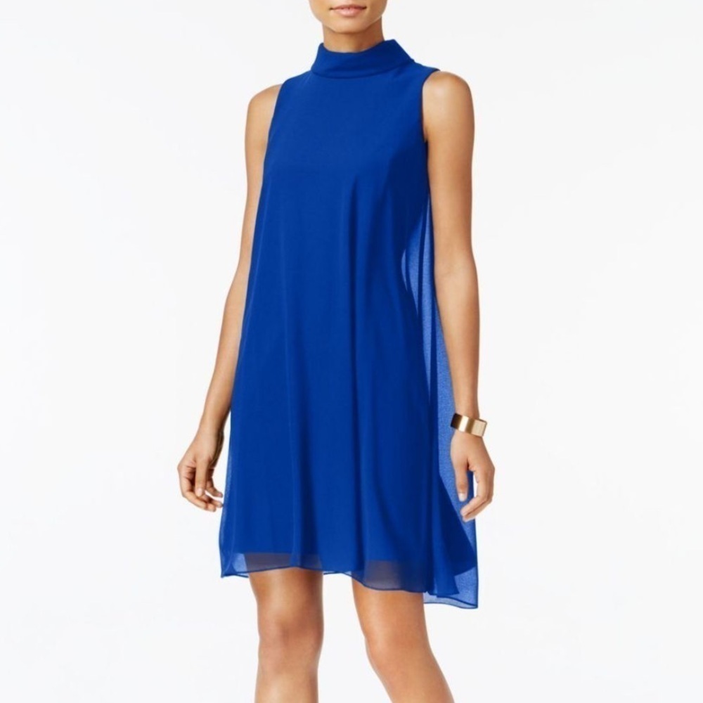 Vince Camuto Sleeveless Mock Neck Sheer Lined Above Knee Party Shift Dress - Picture 12 of 15